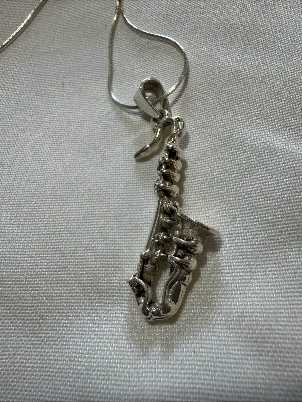 Sterling Silver Saxophone Pendant Necklace - Silver